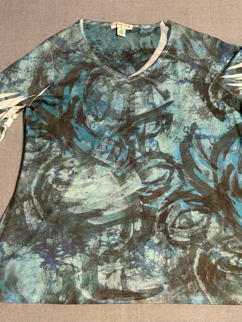 Coldwater Creek Teal Blue Abstract V‑Neck Long Sleeve Top XL